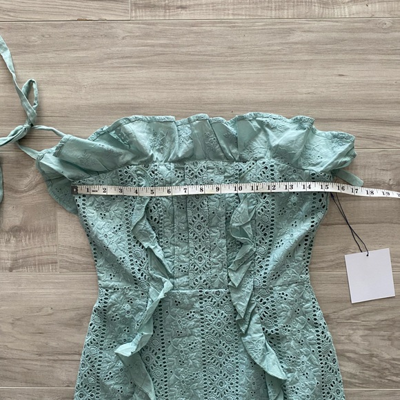 MAJORELLE NWT Teal eyelet shoulder tie dress small NWT NEW ruffles shoulder tie - Picture 8 of 12